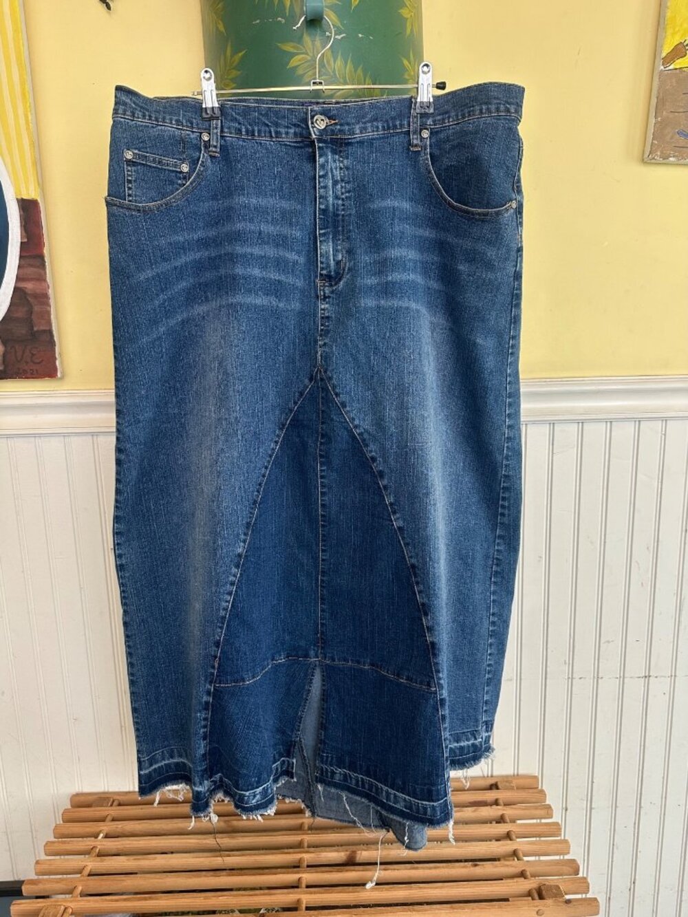 Vintage Denim Maxi Skirt By Mwah Jeans With Frayed Hem Size 18